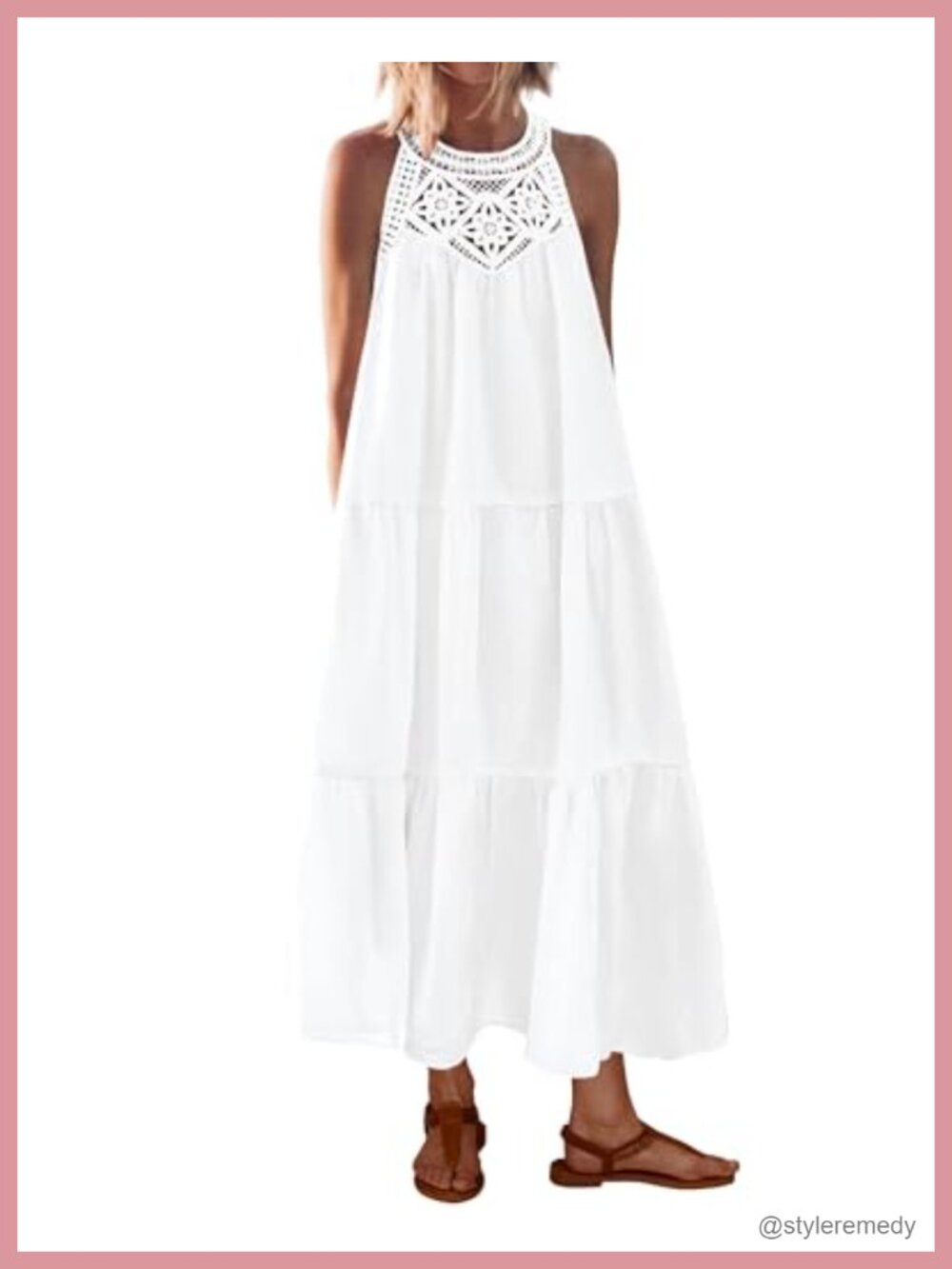 Women's Boho Halter Maxi Dress Sleeveless Tiered Cotton Blend Sundress